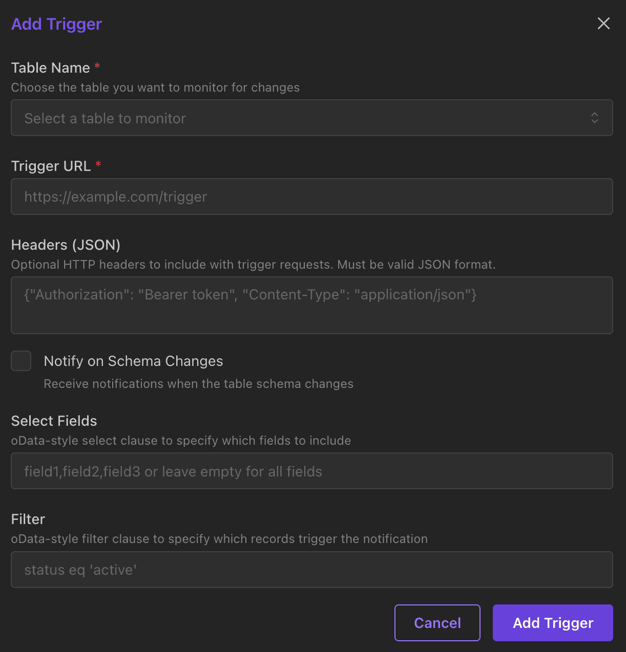 Add Trigger Dialog